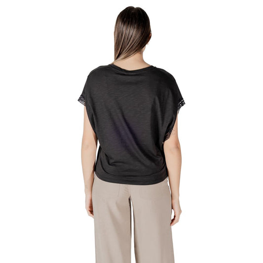 ICHI Schwarzes T-Shirt aus Baumwolle