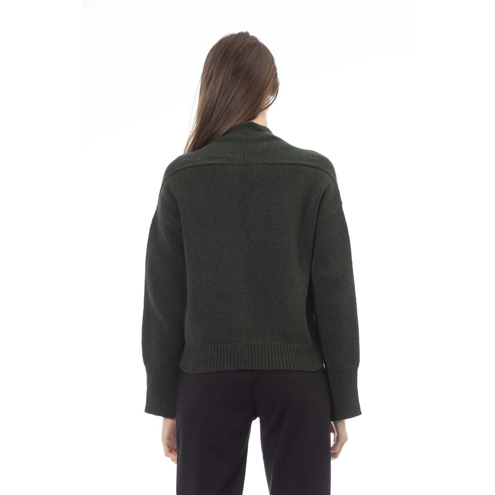 Alpha Studio Graue Strickjacke aus Merinowolle für Frauen