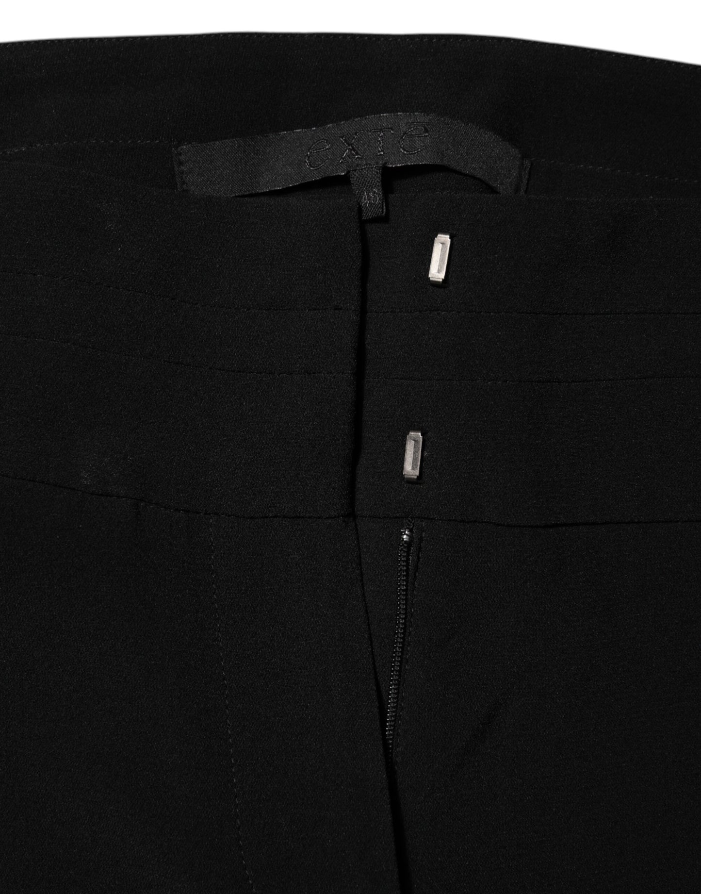 Exte Schwarze Viskose-Acetat-Mischung Gerade Hose mit hoher Taille