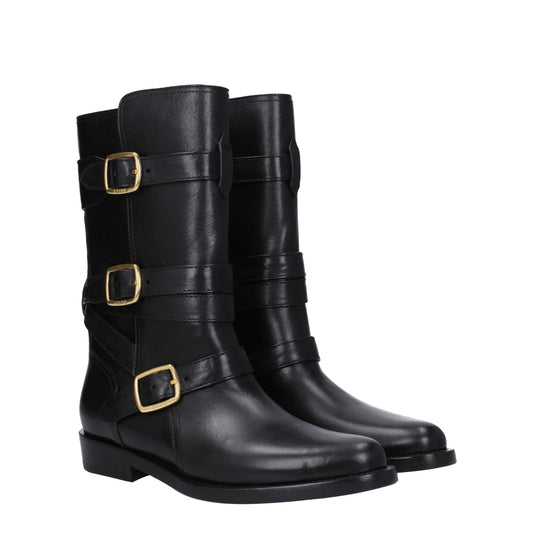 Celine Flache Stiefel aus schwarzem Leder