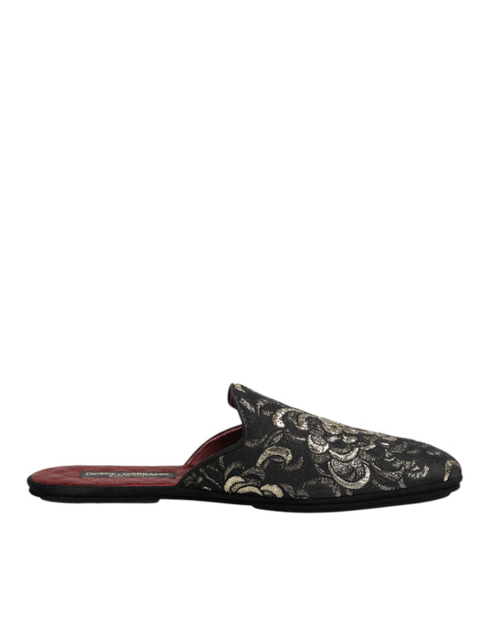 Dolce & Gabbana Schwarz Floral Jacquard Pantoffeln Schuhe