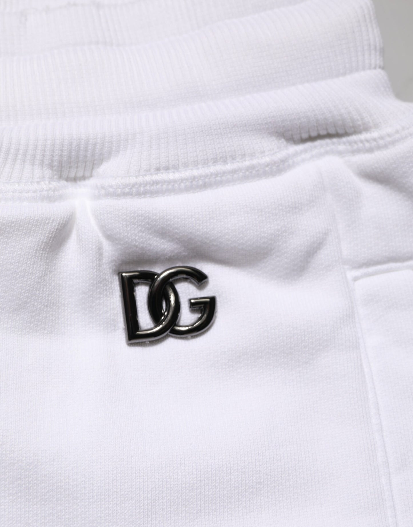 Dolce & Gabbana Weiße Bermuda-Sweatpants aus Baumwolle mit Rissen Shorts
