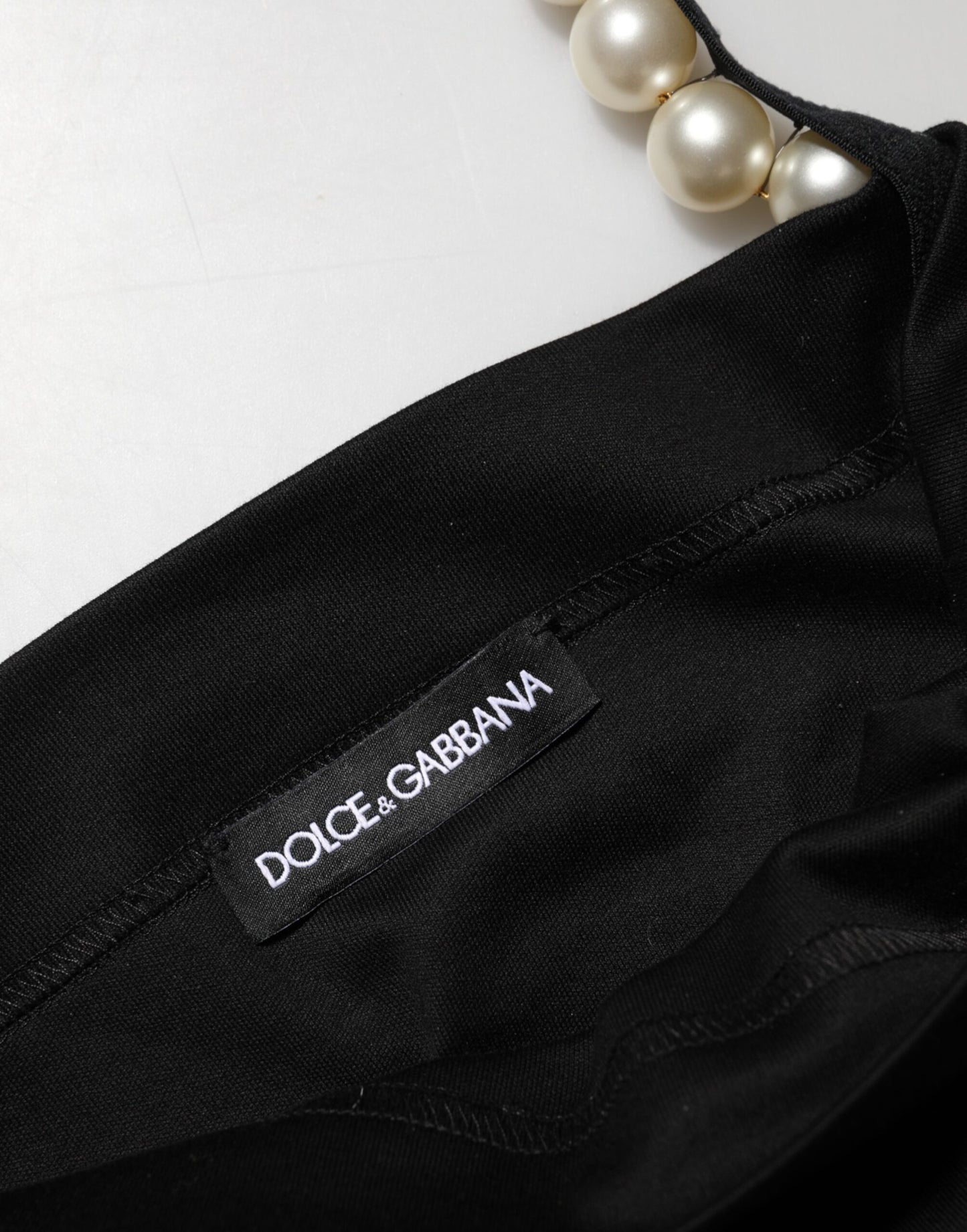 Dolce & Gabbana Schwarzes Etuikleid aus Baumwolle mit Kunstperlen