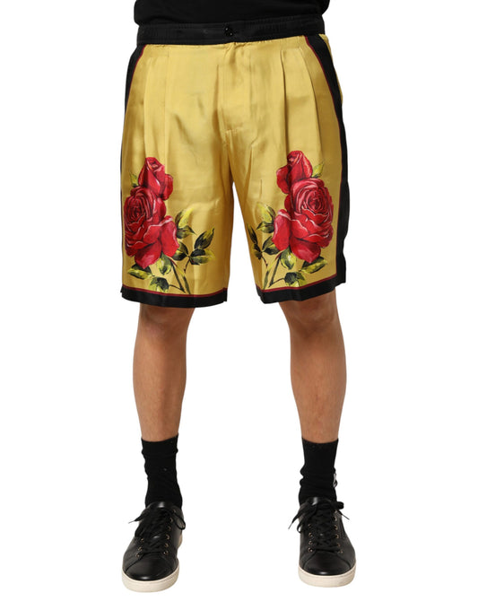 Dolce & Gabbana Gelbe Bermudashorts mit Blumenmuster aus Seide