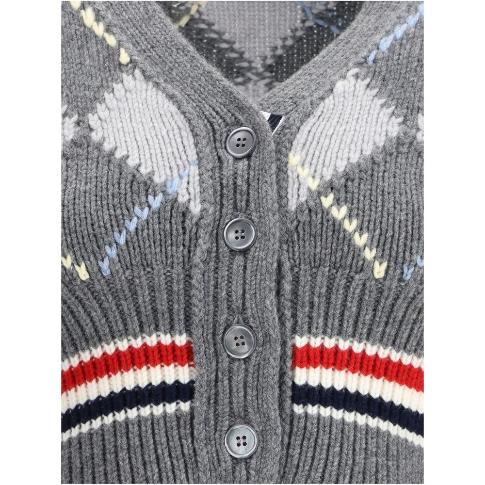 Thom Browne Grauer Fleece-Wollcardigan