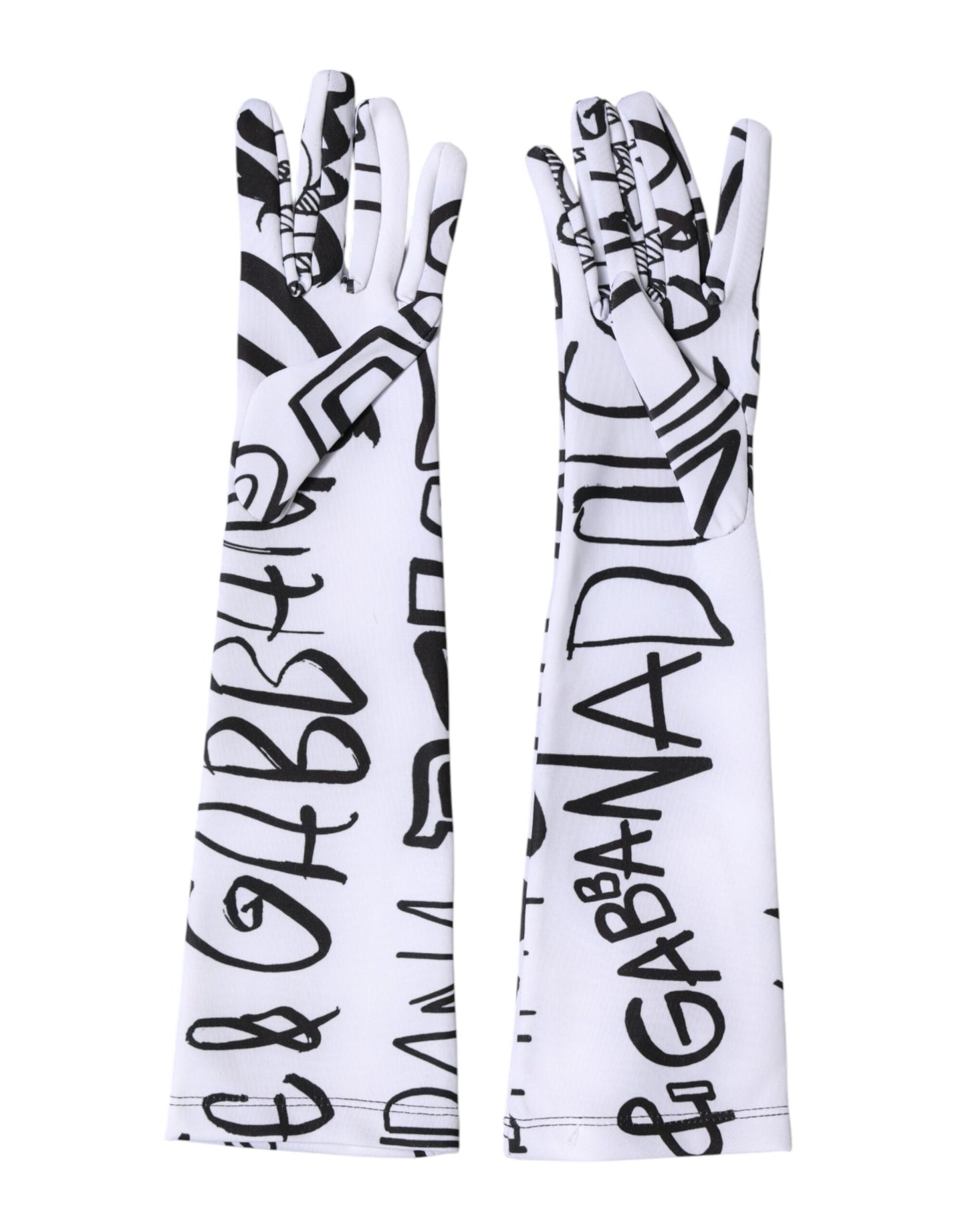 Dolce & Gabbana Schwarze und Weiße DG Logo Ellenbogenlange Handschuhe
