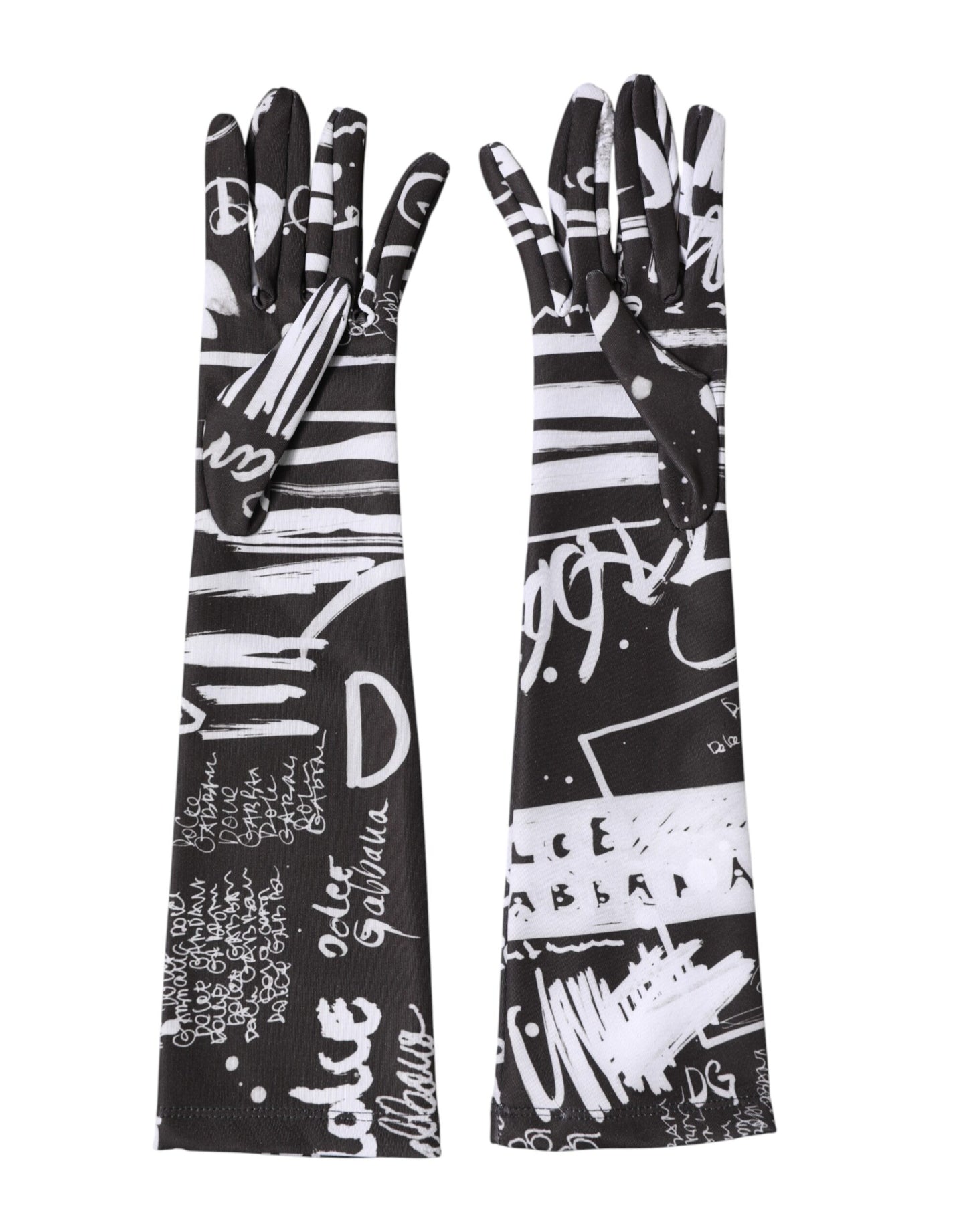 Dolce & Gabbana Schwarze und Weiße DG Logo Ellenbogenlange Handschuhe