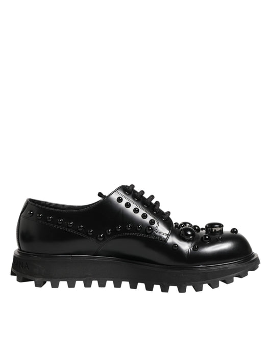 Dolce & Gabbana Schwarze, mit Nieten besetzte Lederschnürschuhe für Herren