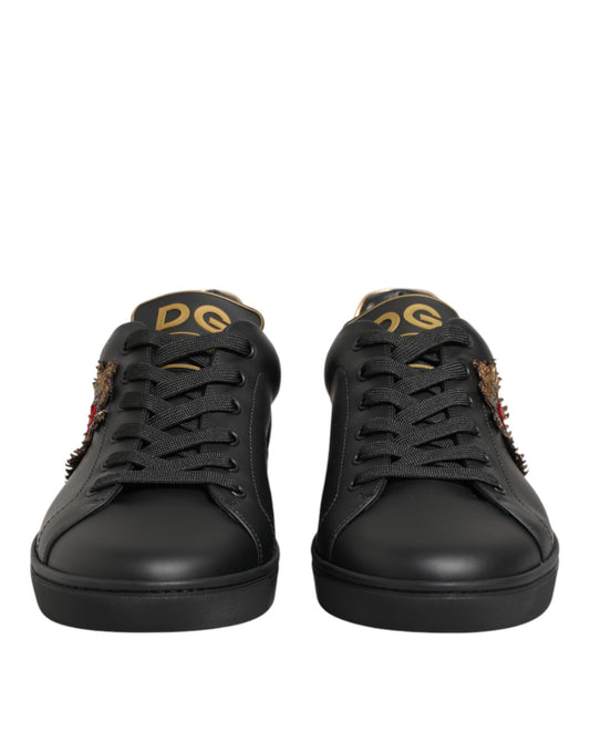 Dolce & Gabbana Schwarze Leder-Sneakers mit Herz-Verzierung