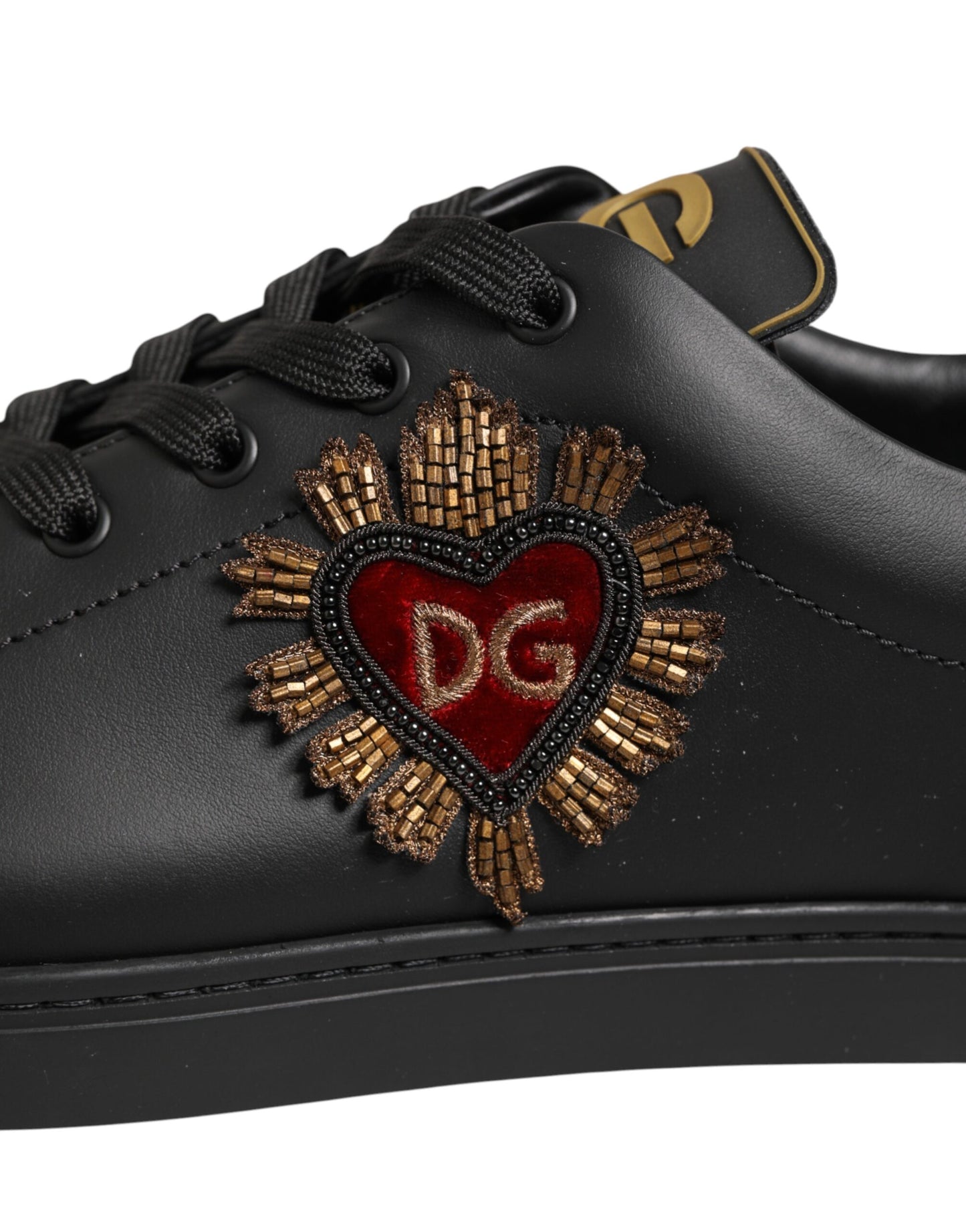 Dolce & Gabbana Schwarze Leder-Sneakers mit Herz-Verzierung