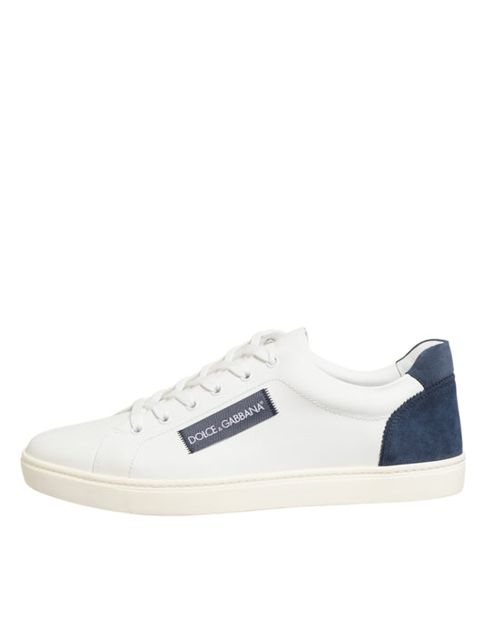 Dolce & Gabbana Weiße und blaue Sneakers aus Leder mit Logo-Patch