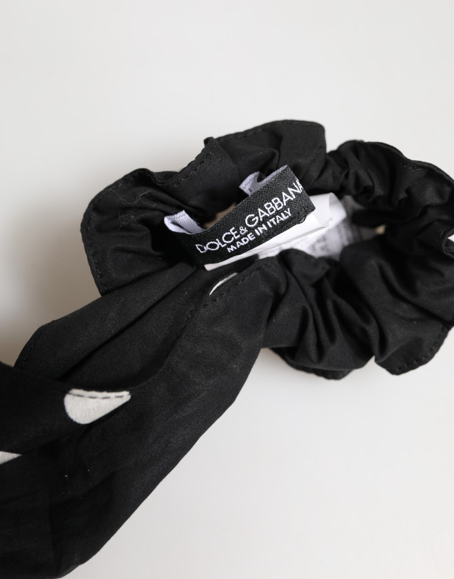 Dolce & Gabbana Schwarzes Baumwoll-Haarband mit Tupfen-Schal