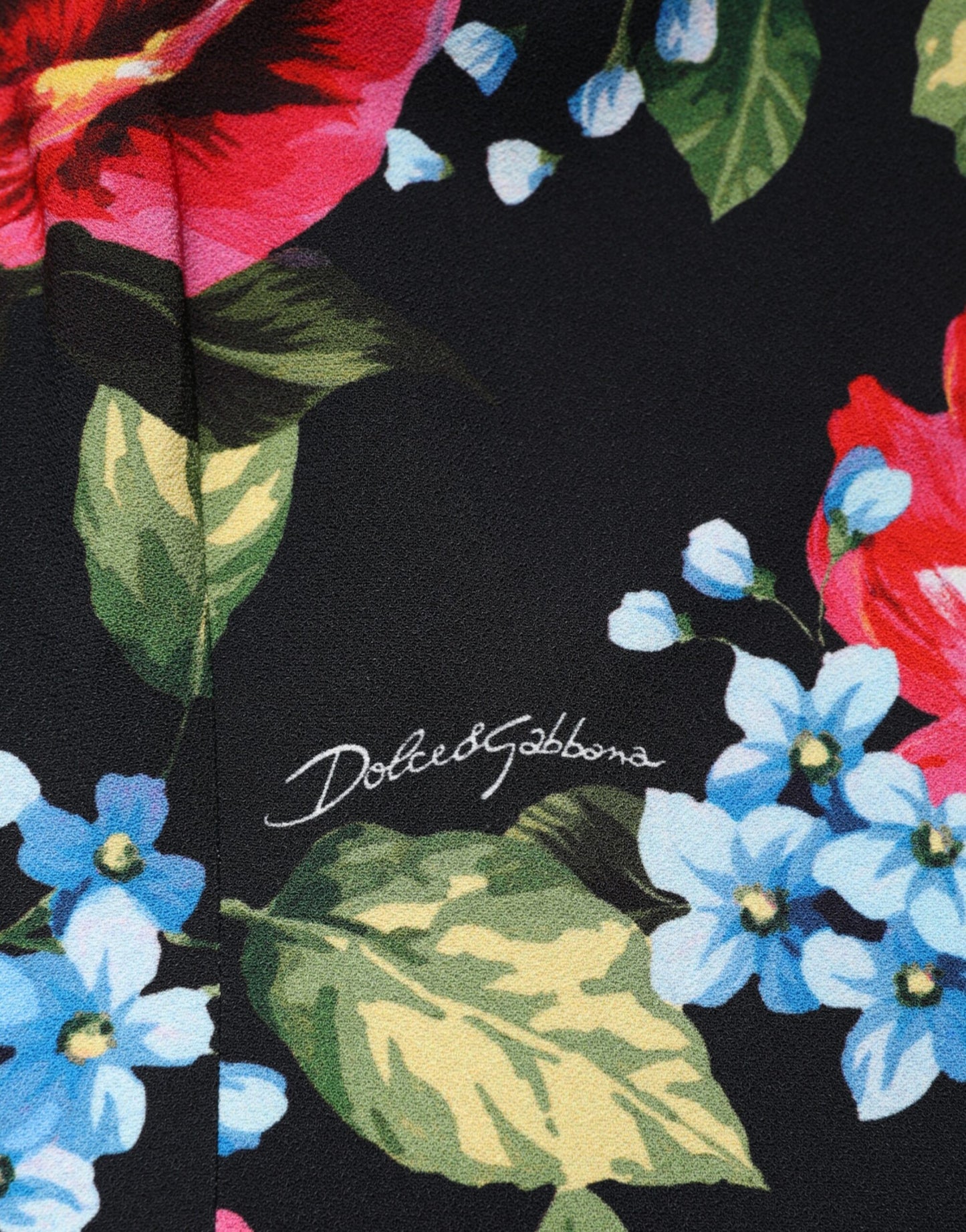 Dolce & Gabbana Schwarzes Midi-Etui-Kleid mit floralem Viskose-Print