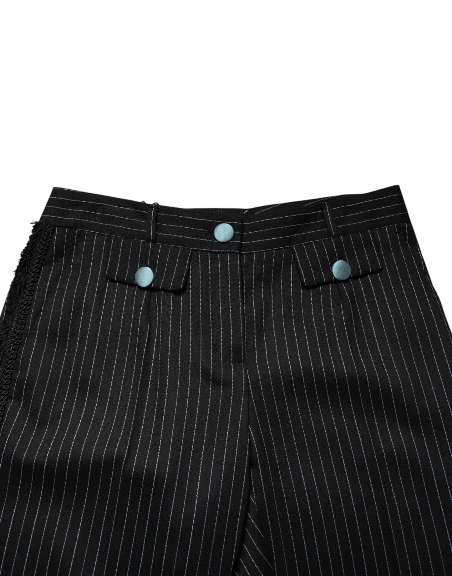 Dolce & Gabbana Schwarze Wollhose mit Streifen im Cropped-Stil