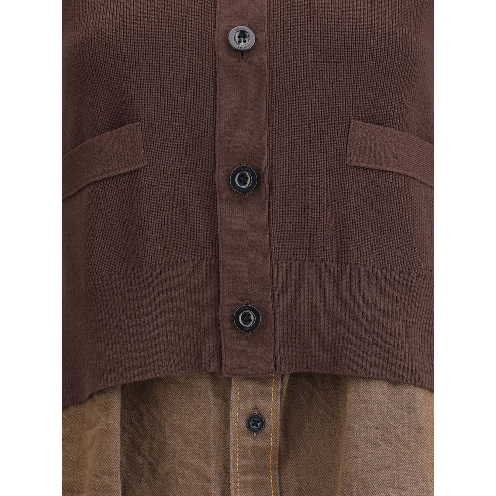 Sacai Brauner Baumwoll-Cardigan