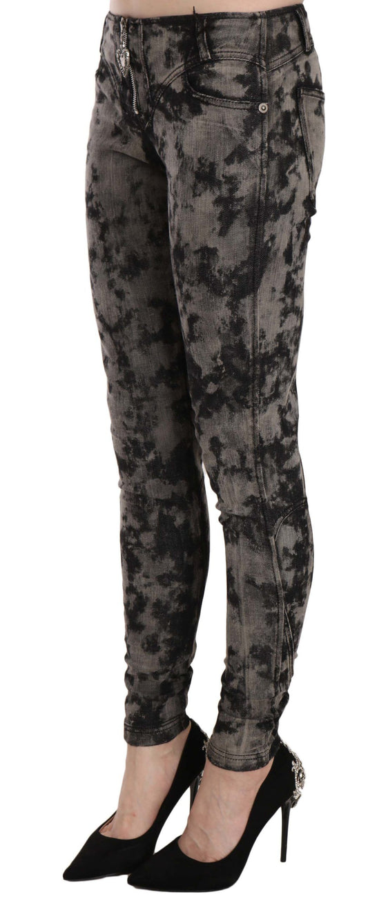 Just Cavalli Schwarze graue verblichene Skinny Denim-Hose mit niedriger Taille