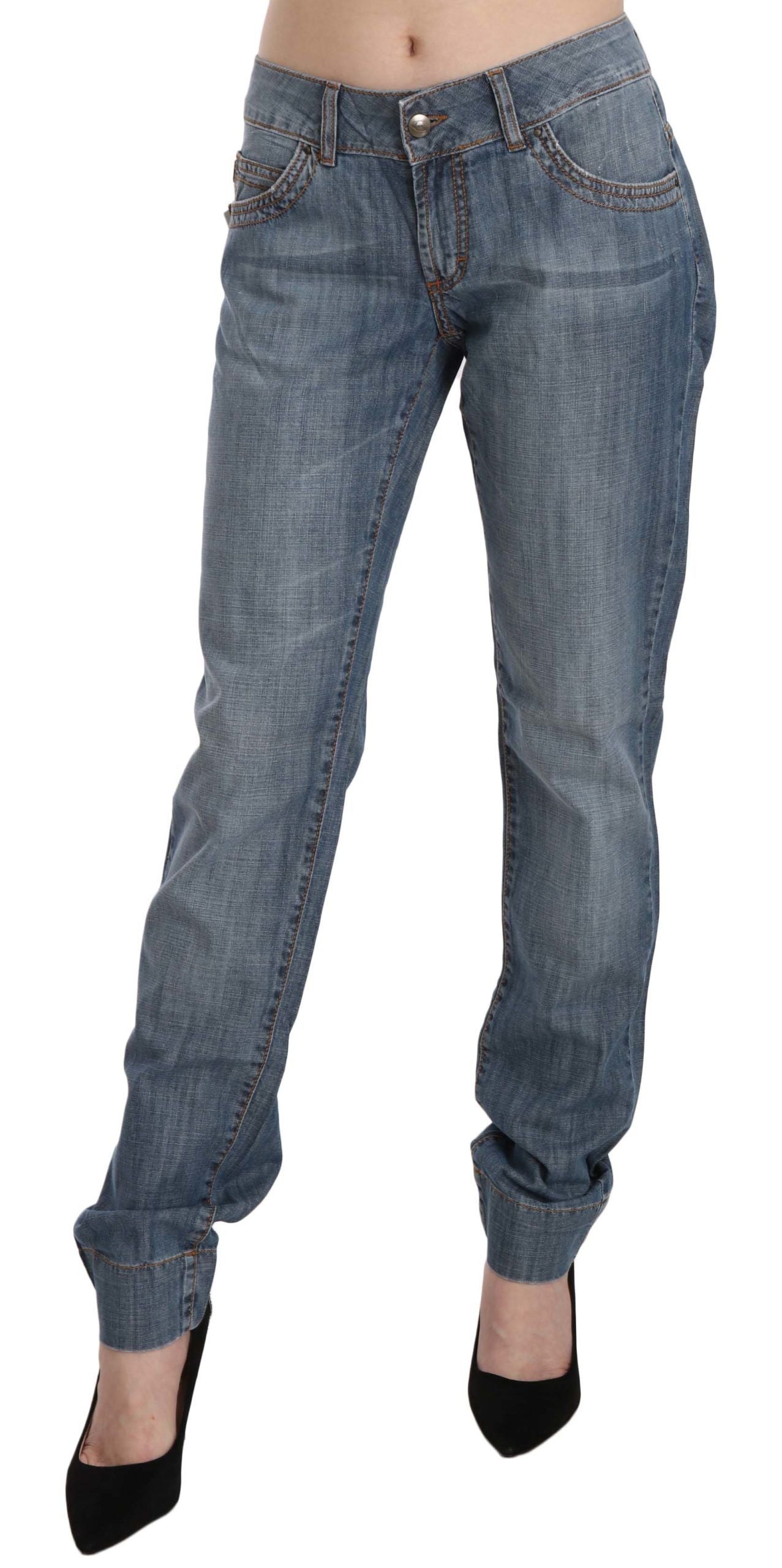 Just Cavalli Blaue, gewaschene Baumwolle, niedrige Taille, Slim Fit Denim Hose