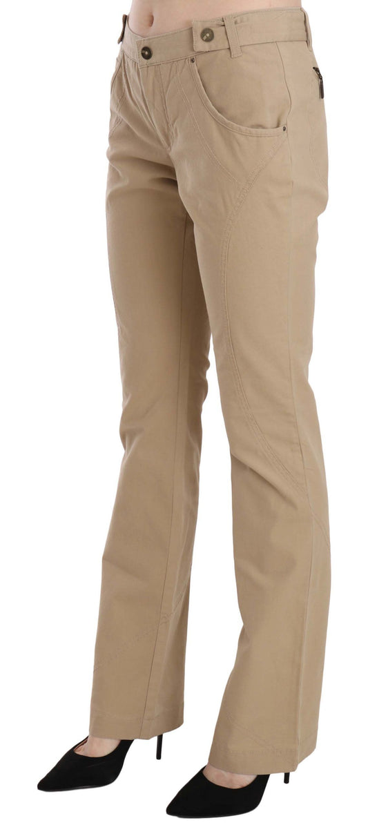 Just Cavalli Beige Cotton Mid Waist Straight Trousers Hosen