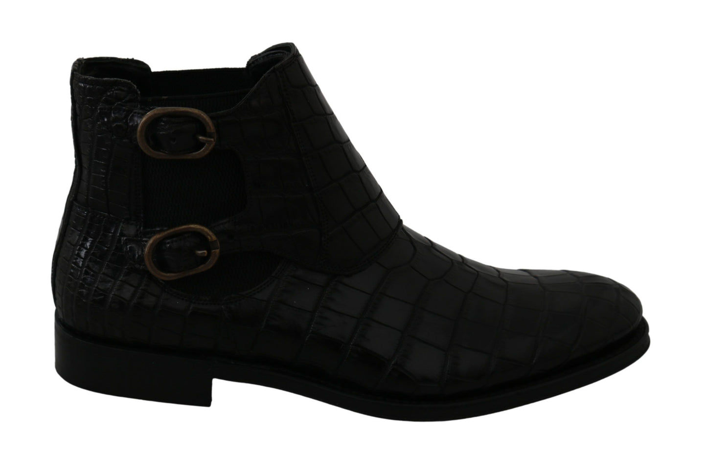 Dolce & Gabbana Schwarzes Krokodilleder Derby Stiefel Schuhe