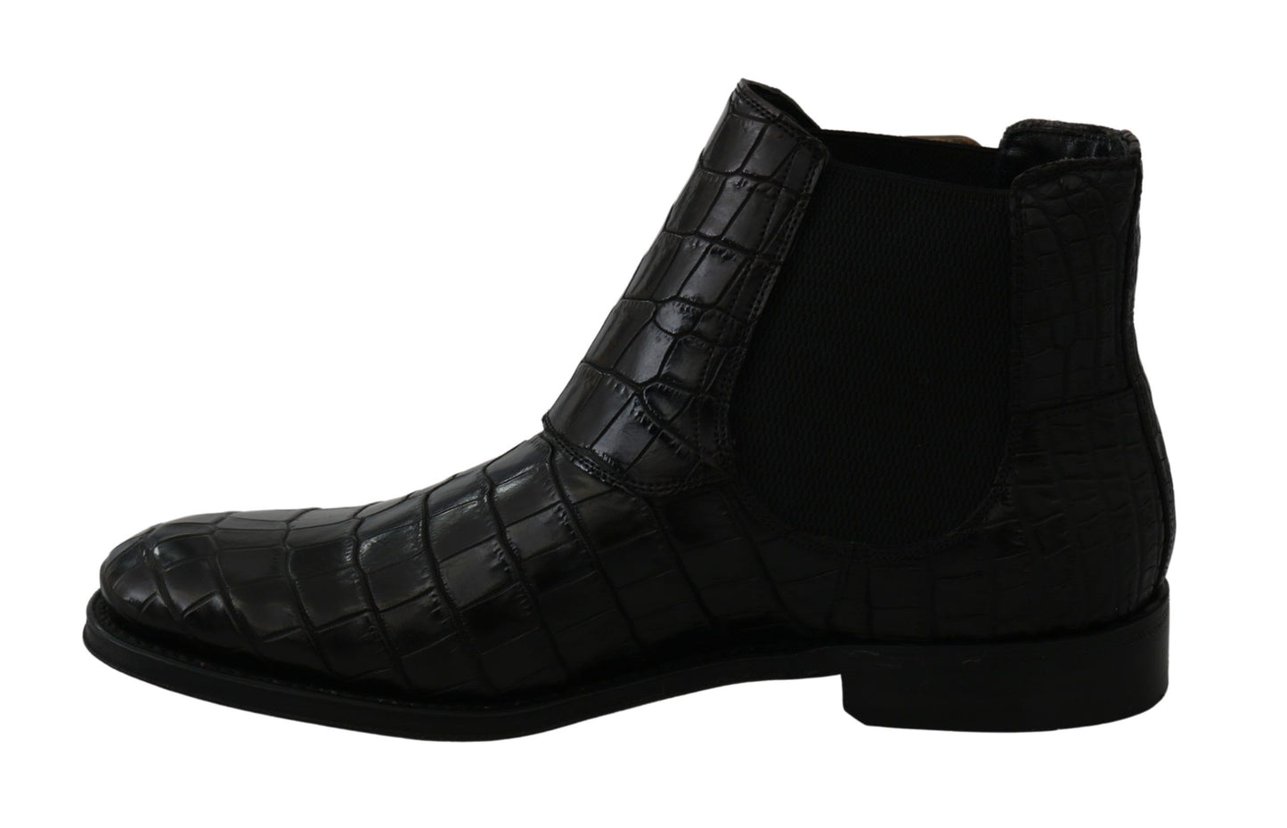 Dolce & Gabbana Schwarzes Krokodilleder Derby Stiefel Schuhe
