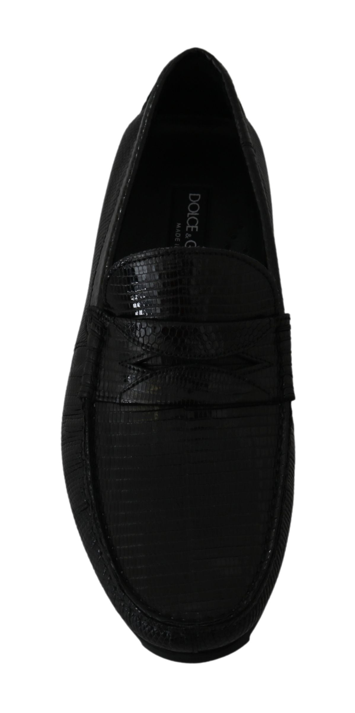 Dolce & Gabbana Schwarzes Eidechsenleder Flache Loafers Schuhe