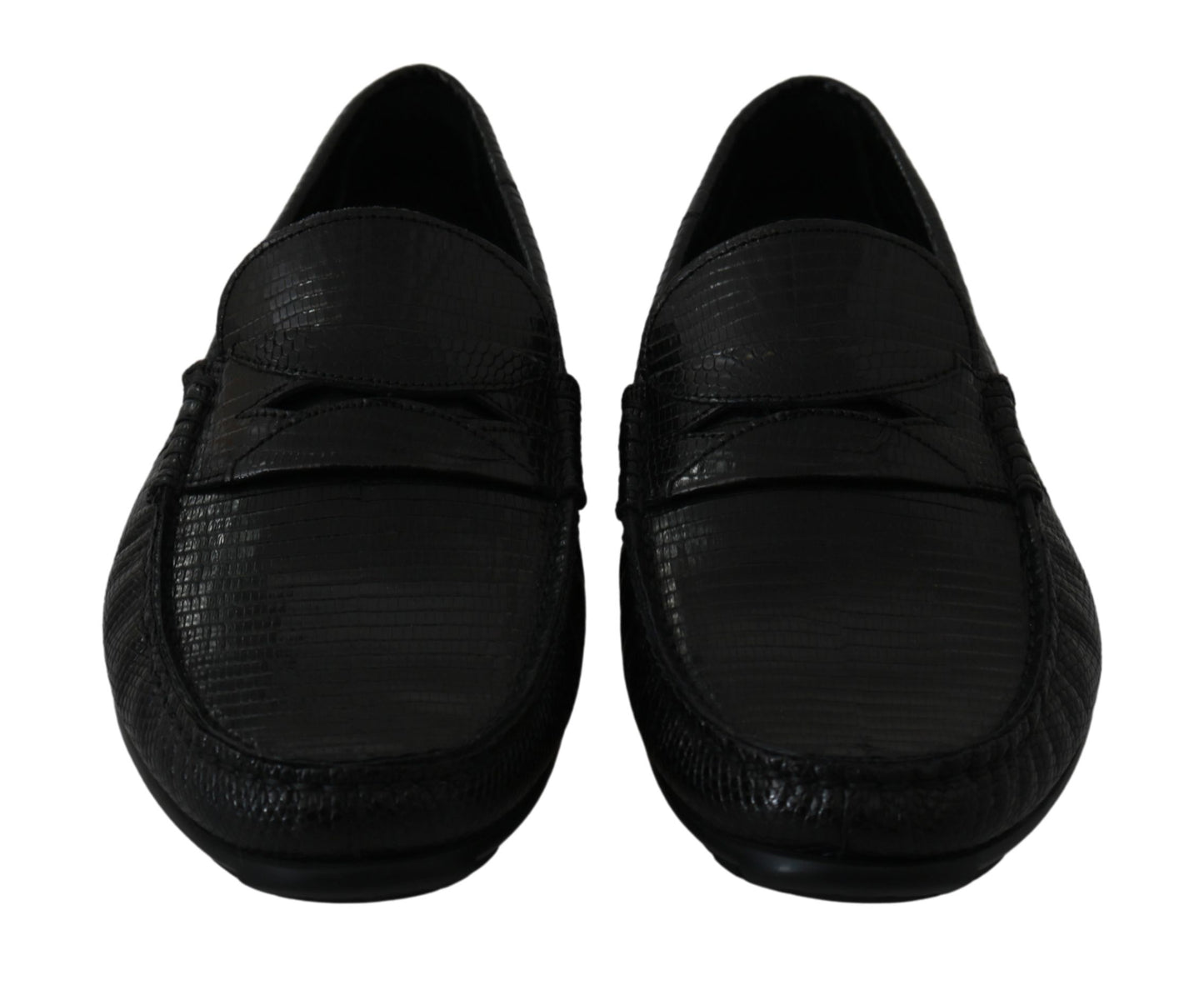 Dolce & Gabbana Schwarzes Eidechsenleder Flache Loafers Schuhe