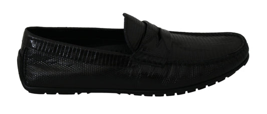Dolce & Gabbana Schwarzes Eidechsenleder Flache Loafers Schuhe