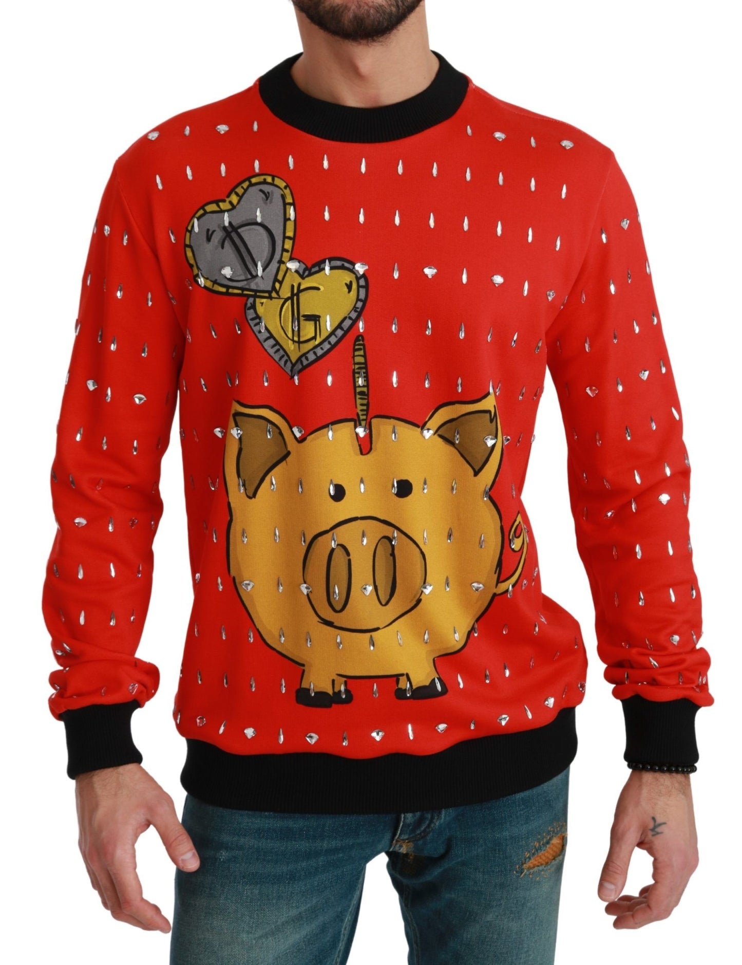 Dolce & Gabbana Roter Kristall-Schwein des Jahres Pullover