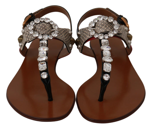 Dolce & Gabbana Leder Ayers Kristall Sandalen Flip Flops Schuhe