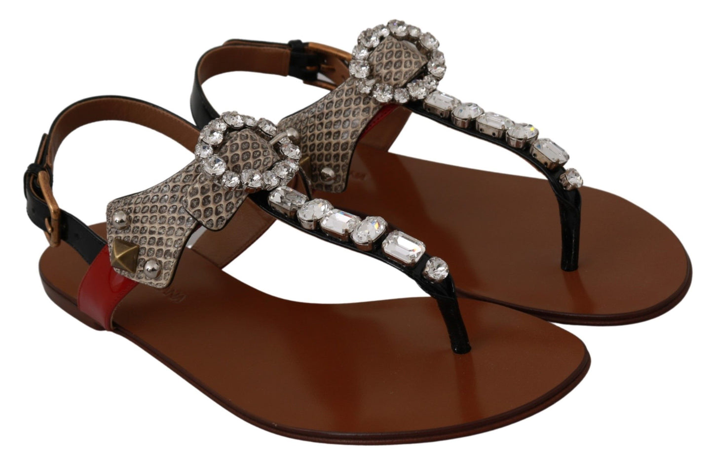 Dolce & Gabbana Leder Ayers Kristall Sandalen Flip Flops Schuhe
