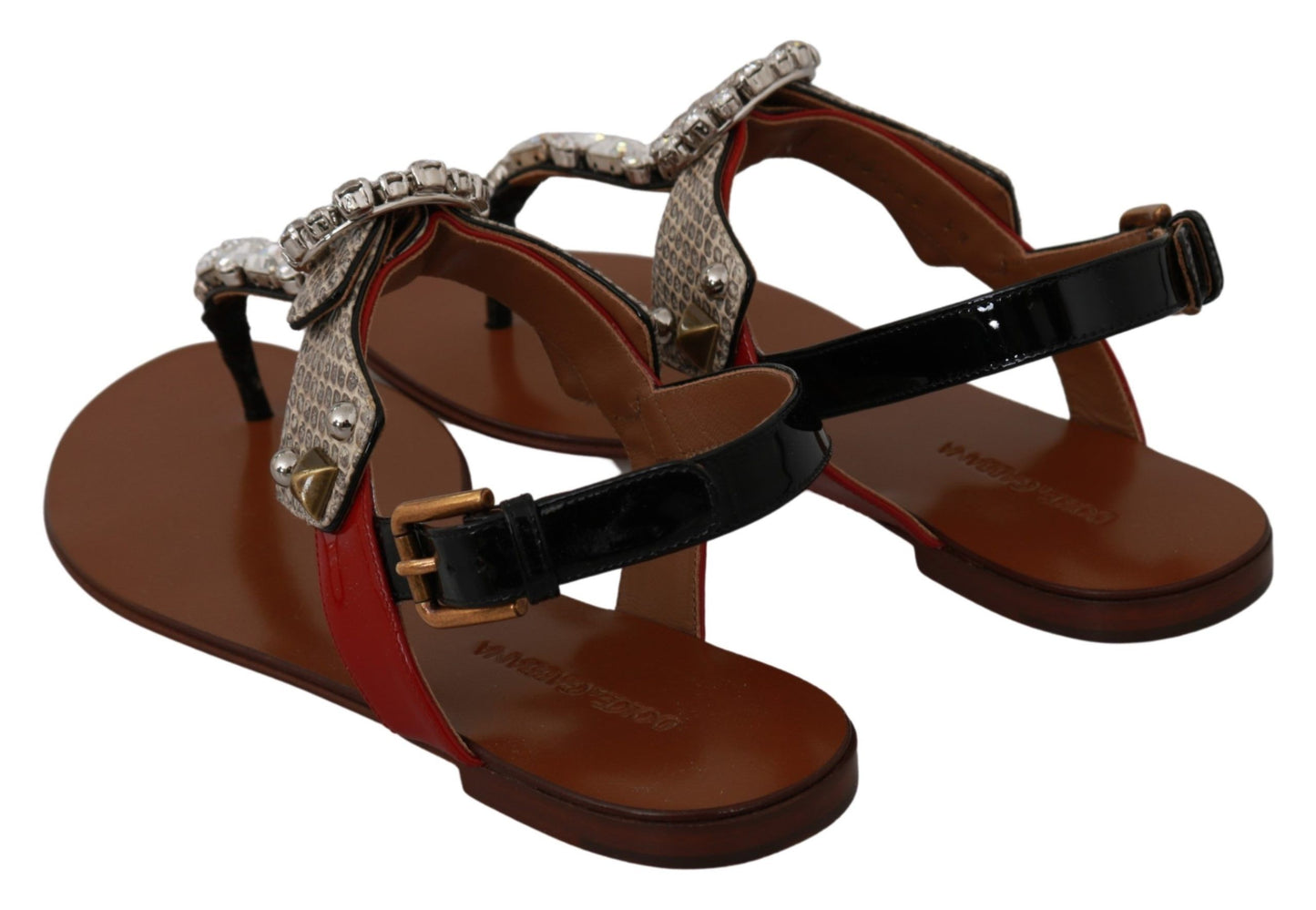 Dolce & Gabbana Leder Ayers Kristall Sandalen Flip Flops Schuhe