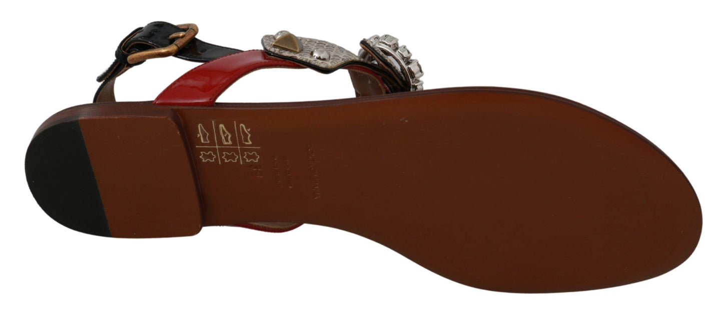 Dolce & Gabbana Leder Ayers Kristall Sandalen Flip Flops Schuhe