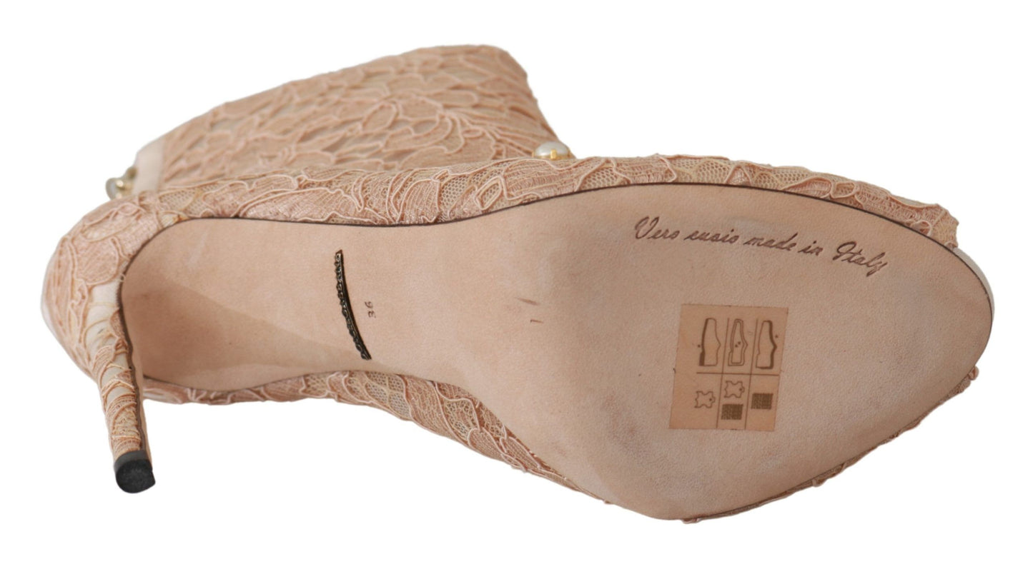 Dolce & Gabbana Rosa Kristall Spitze Booties Stilettos Schuhe