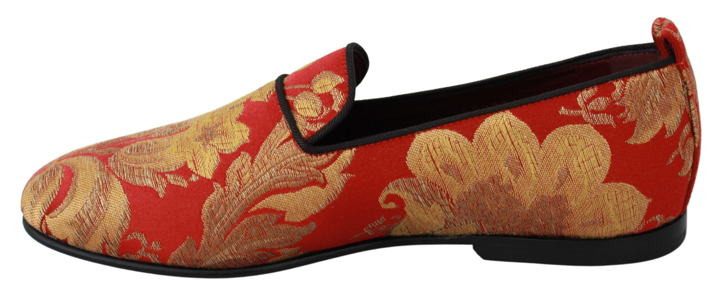 Dolce & Gabbana Rot Gold Brokat Hausschuhe Loafers Schuhe