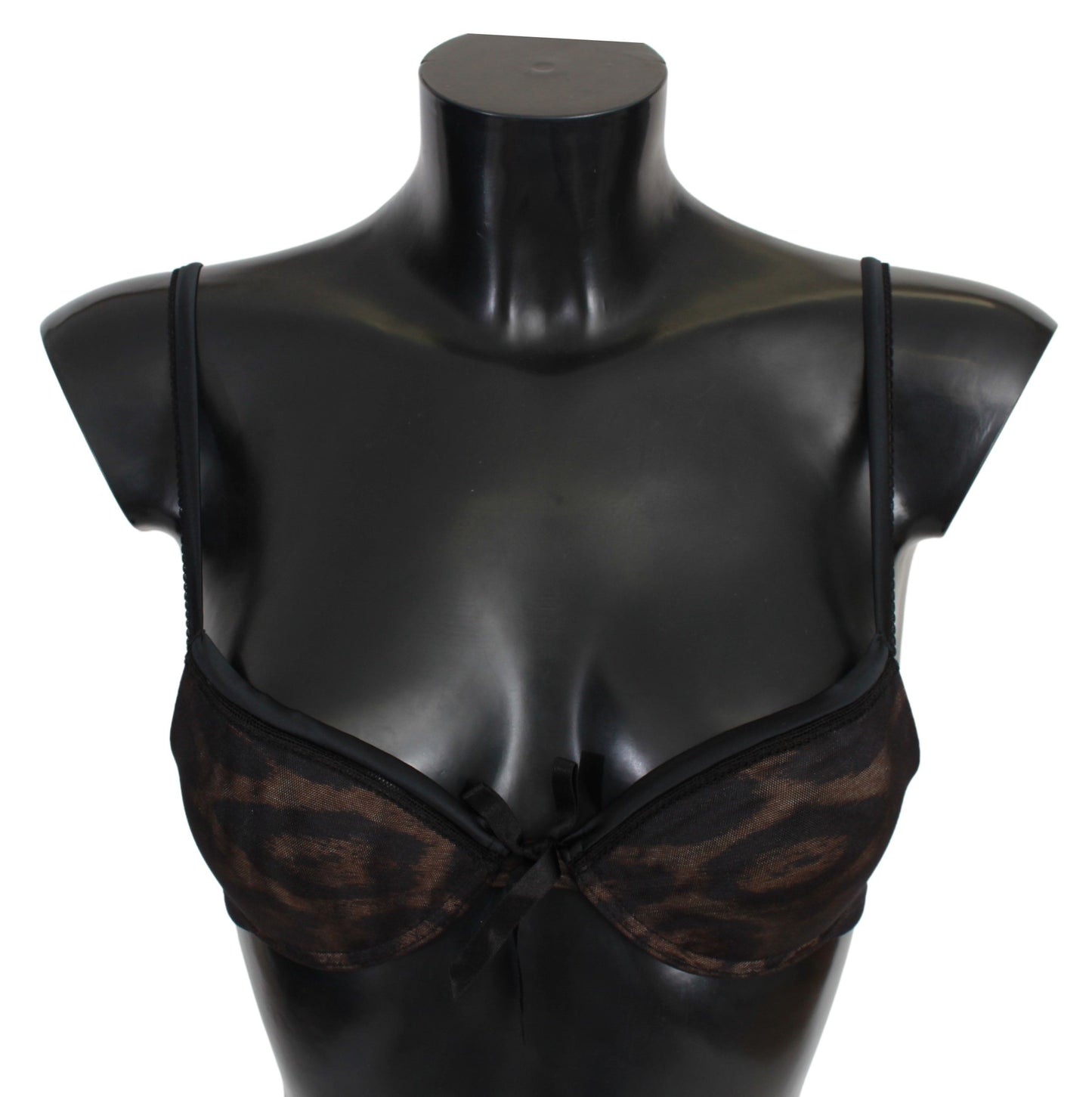Roberto Cavalli Schwarzer Leopard Nylon Push Up BH Unterwäsche
