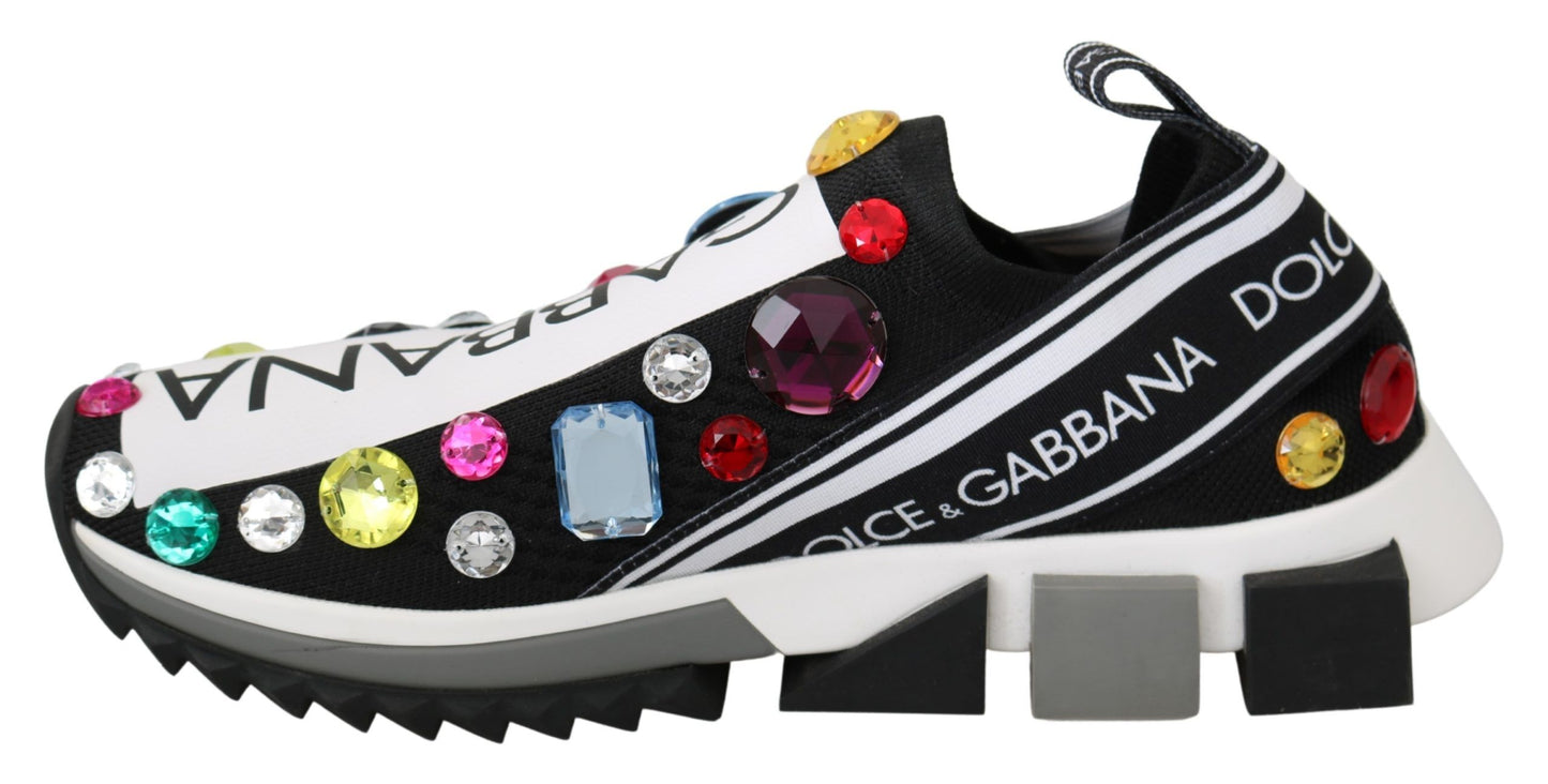 Dolce & Gabbana Schwarz Multicolor Crystal Sneakers Schuhe