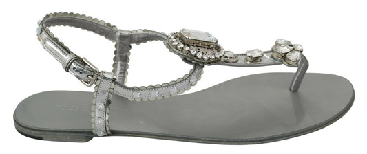 Dolce & Gabbana Silber Kristall Sandalen Flip Flops Schuhe