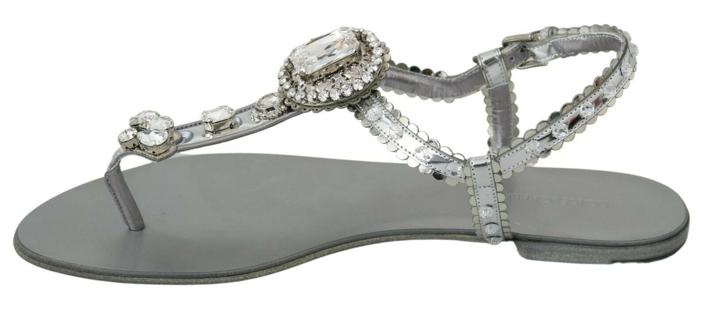 Dolce & Gabbana Silber Kristall Sandalen Flip Flops Schuhe