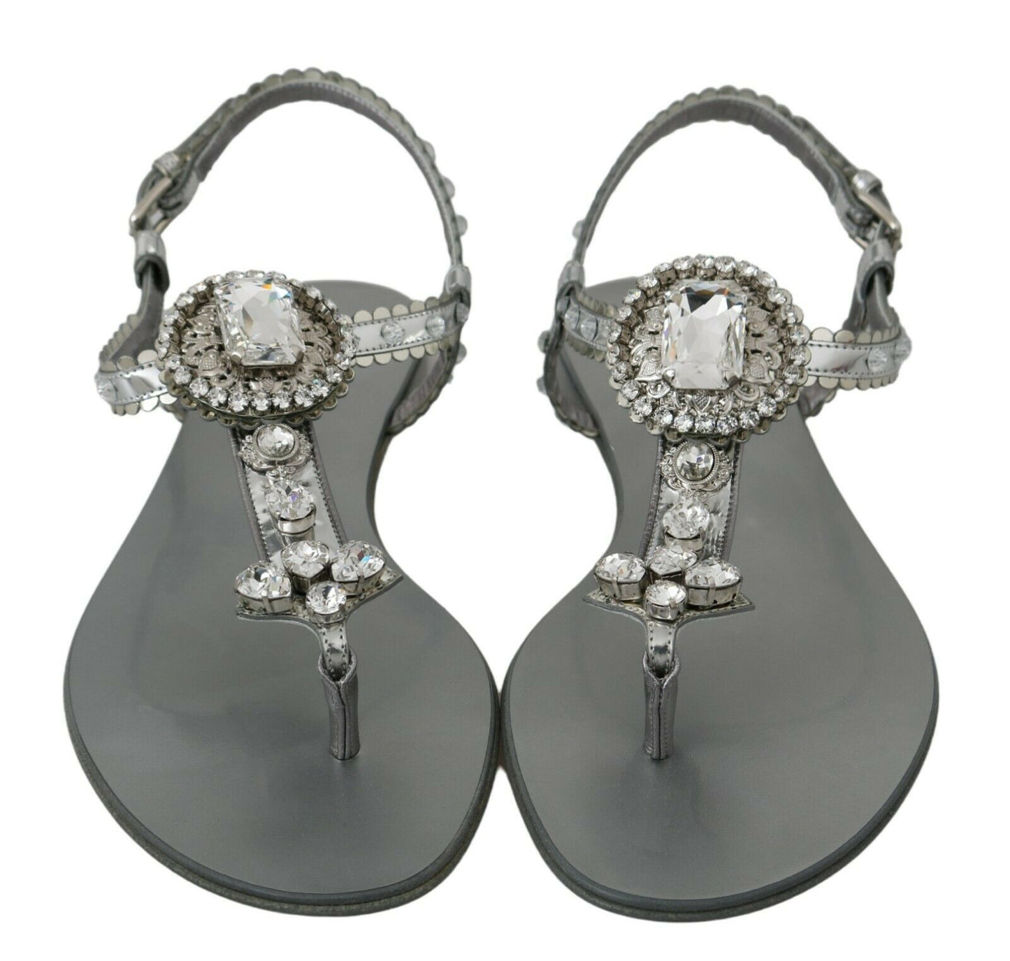 Dolce & Gabbana Silber Kristall Sandalen Flip Flops Schuhe