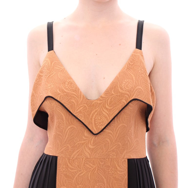 FILOS Schwarz-Bronze Seide Ärmellos Oben Etuikleid