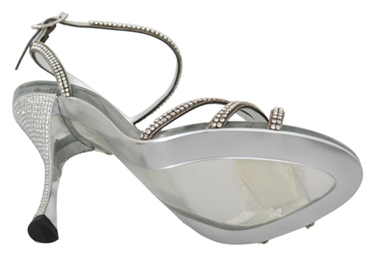 Dolce & Gabbana Silberne Kristall-Knöchelriemen-Sandalen Schuhe