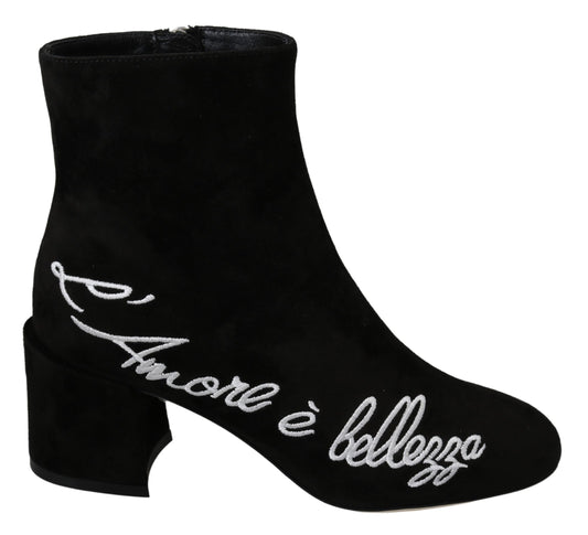 Dolce & Gabbana Schwarz Wildleder L'Amore E'Bellezza Stiefel Schuhe