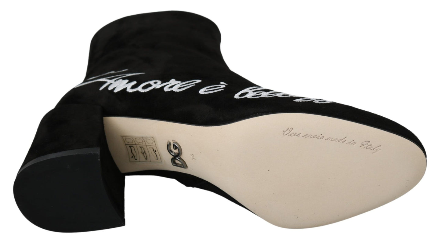 Dolce & Gabbana Schwarz Wildleder L'Amore E'Bellezza Stiefel Schuhe