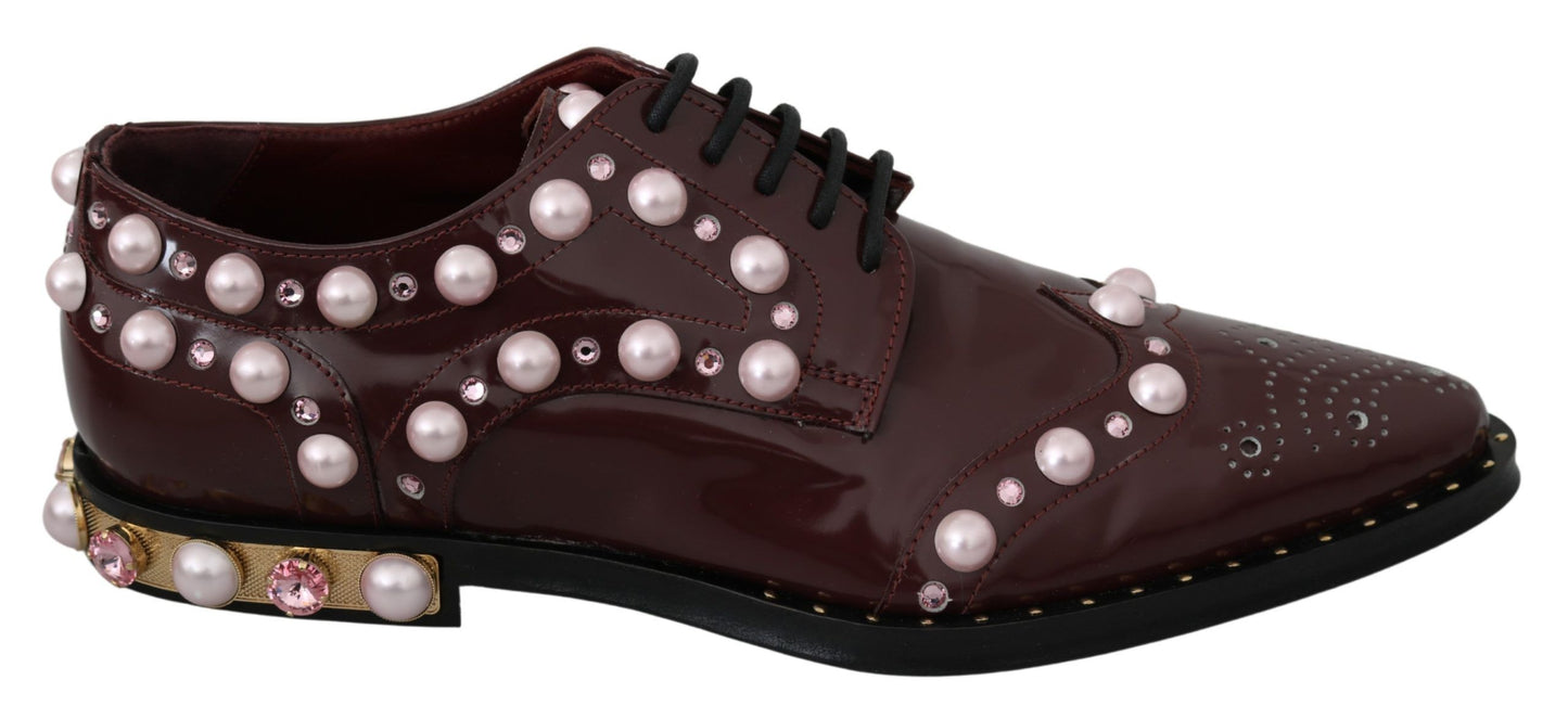 Dolce & Gabbana Bordeaux Leder Kristall Perlen Formelle Schuhe