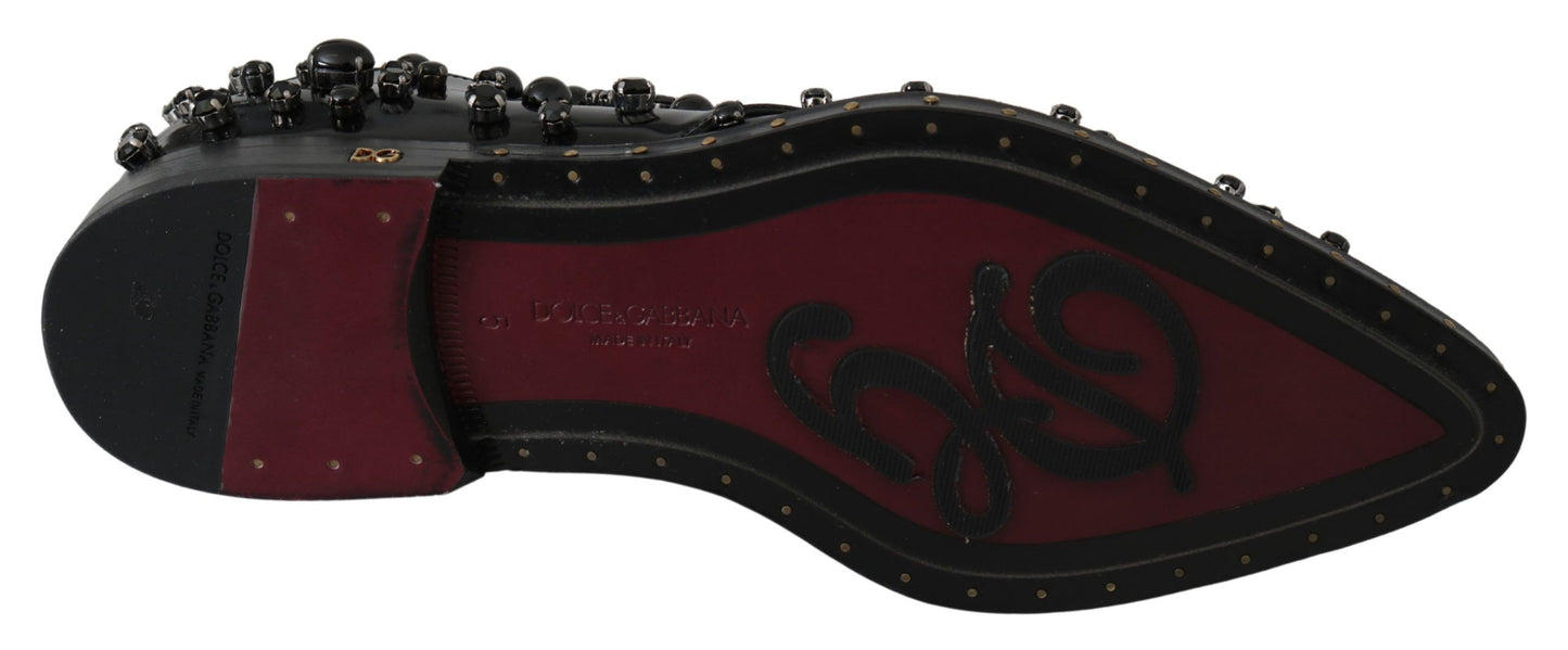 Dolce & Gabbana Schwarz Leder Kristalle Kleid Broque Schuhe