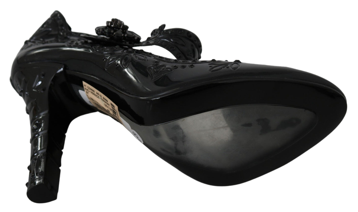 Dolce & Gabbana Schwarz Floral Kristall CINDERELLA Heels Schuhe