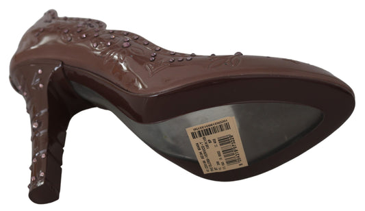 Dolce & Gabbana Braune Floral Crystal Heels CINDERELLA Schuhe