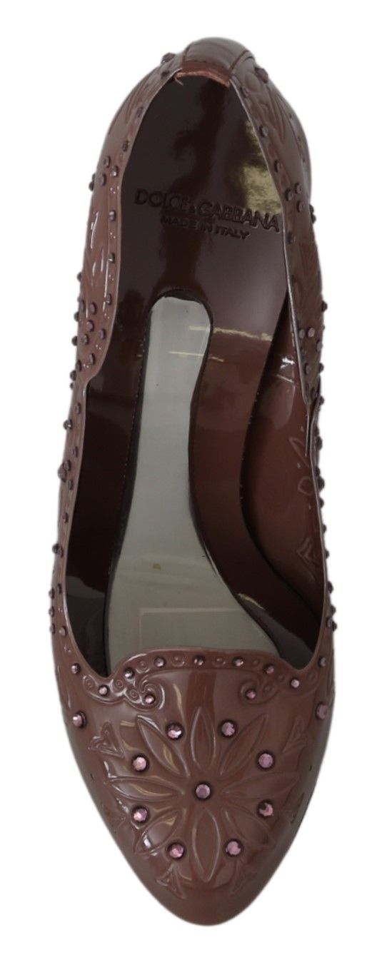 Dolce & Gabbana Braune Floral Crystal Heels CINDERELLA Schuhe