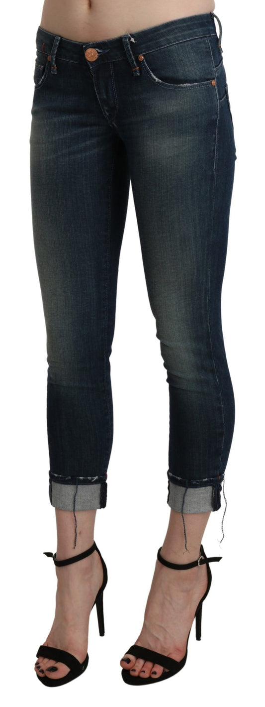 Acht Blau gewaschene Skinny Denim-Hose mit niedriger Taille