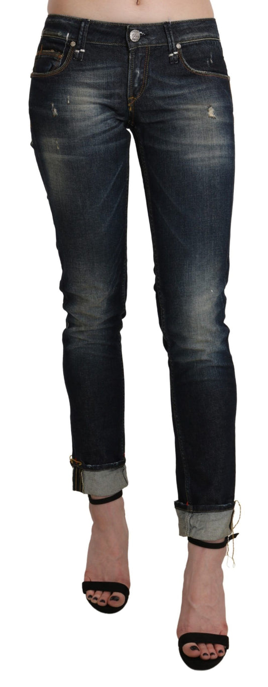 Acht Blau gewaschene Skinny Denim-Hose mit niedriger Taille
